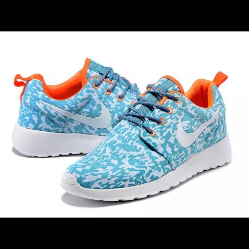 Nike Roshe Leopard Turquoise and Orange Shoes